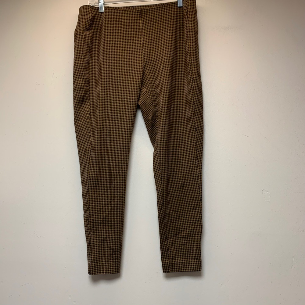 J. Jill Ponte Leggings Women Large Brown Check Excellent Stretch Pull On Pants